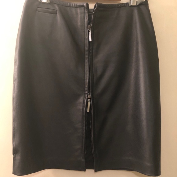 Express Genuine 100% Leather A-Line 2 Way Zipper Classic Sexy Neutral Skirt 9 10 - Picture 2 of 16
